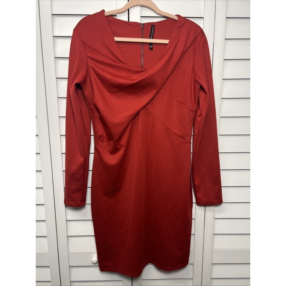 Walter Baker W118 Long Sleeve Crisscross Drape Stretch Sheath Dress Size Large